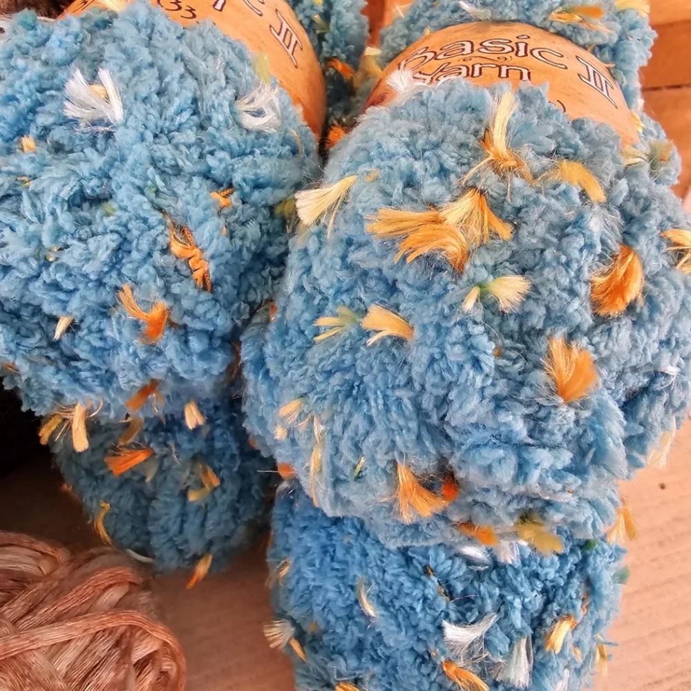 2+ Lbs. of Acrylic Novelty Yarns B&W, Multi, Yellow, Tan & Turquoise